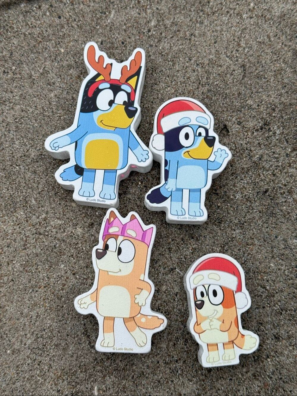 Bluey Christmas Wooden Character Blocks Set of 4 Bingo Bandit Chilli Holiday
